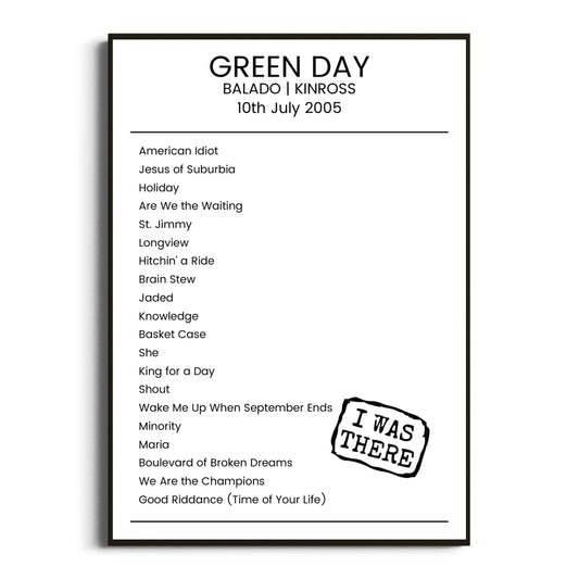 Green Day Kinross 10 July 2005 Setlist Poster