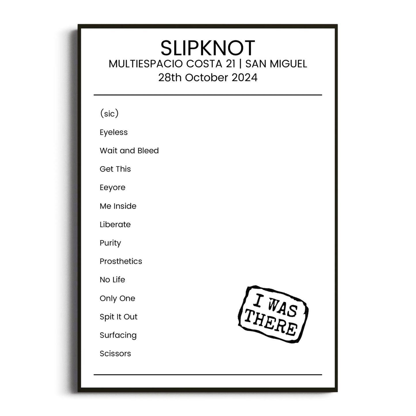 Slipknot San Miguel 28 October 2024 Setlist Poster