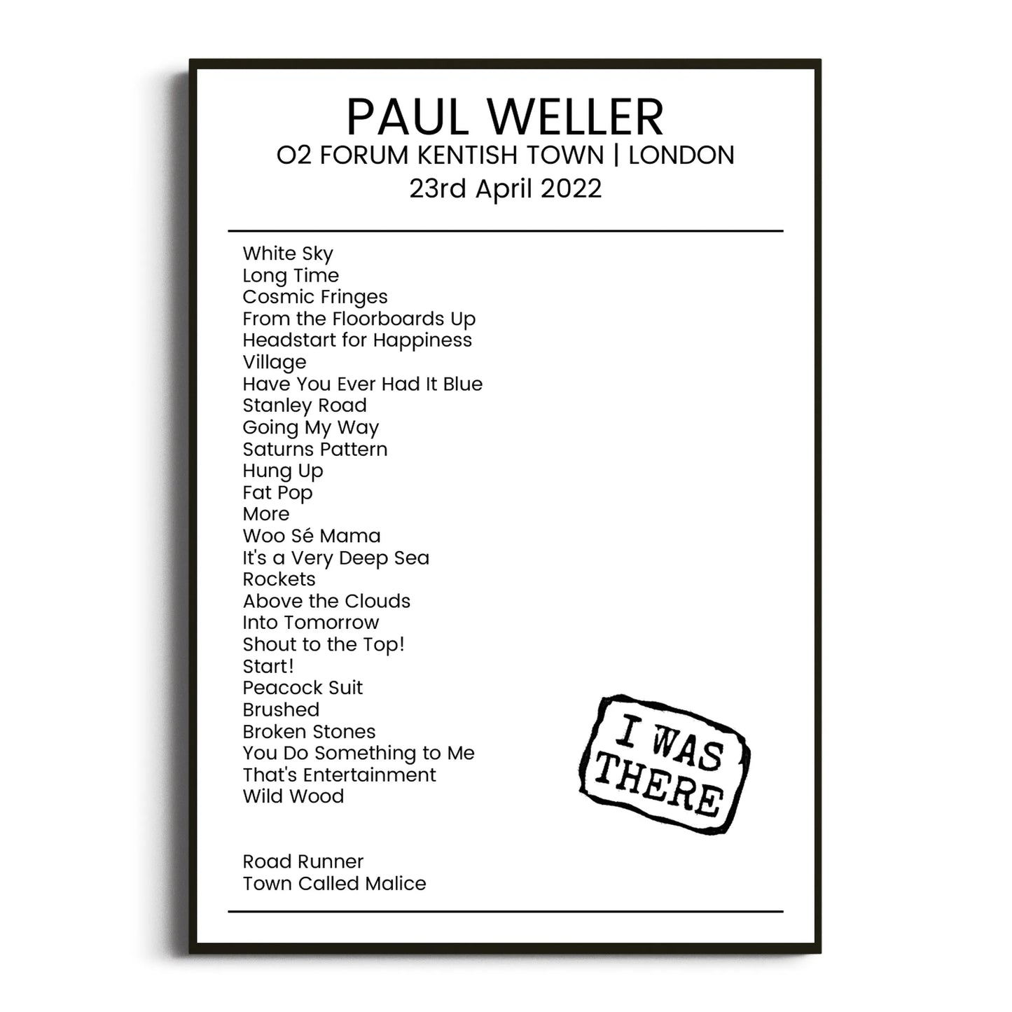 Paul Weller London 23 April 2022 Setlist Poster