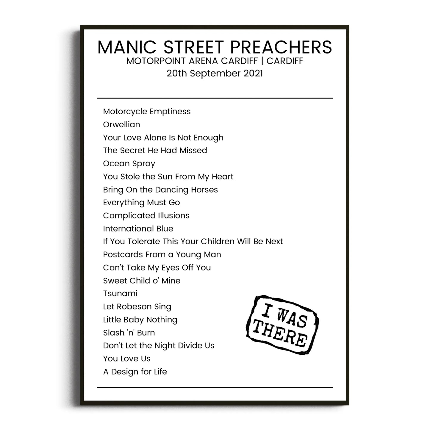 Manic Street Preachers Cardiff 20 September 2021 Setlist Poster