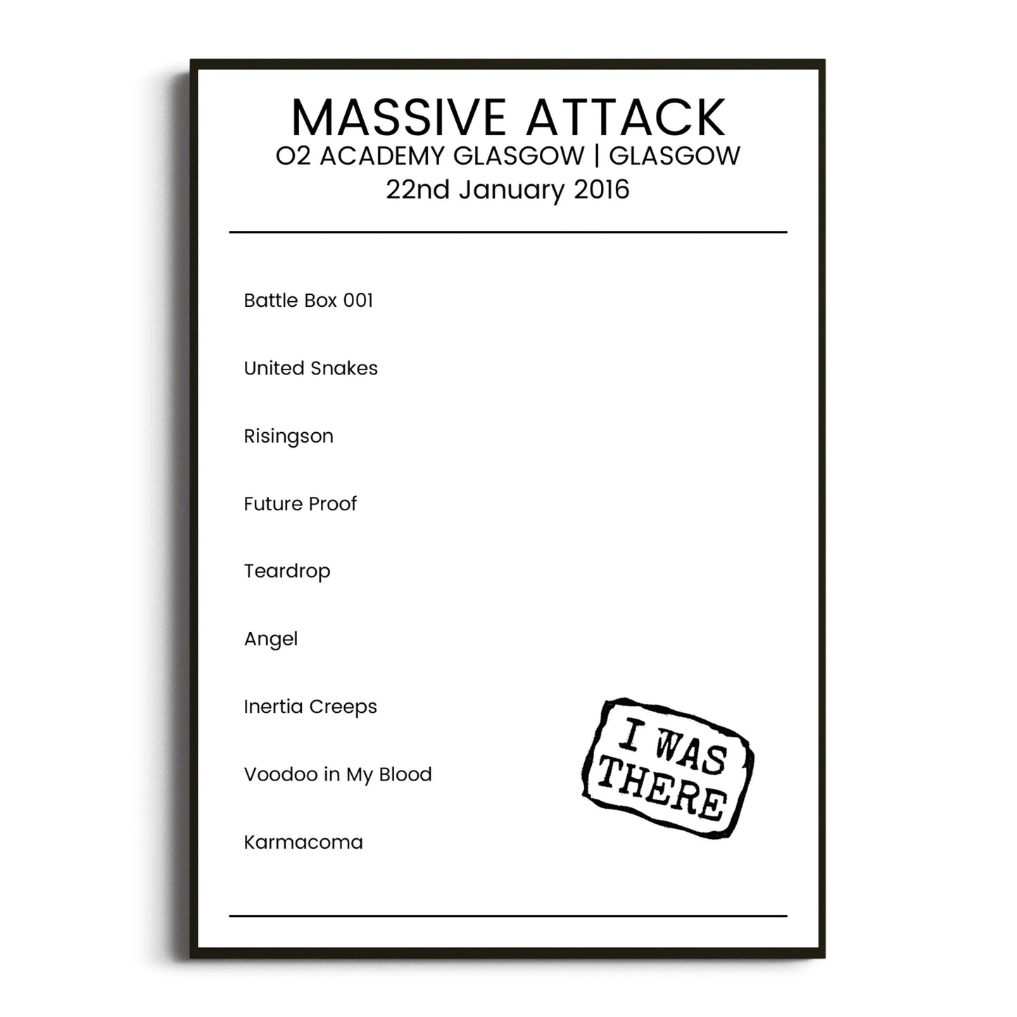 Massive Attack Glasgow 22 January 2016 Setlist Poster