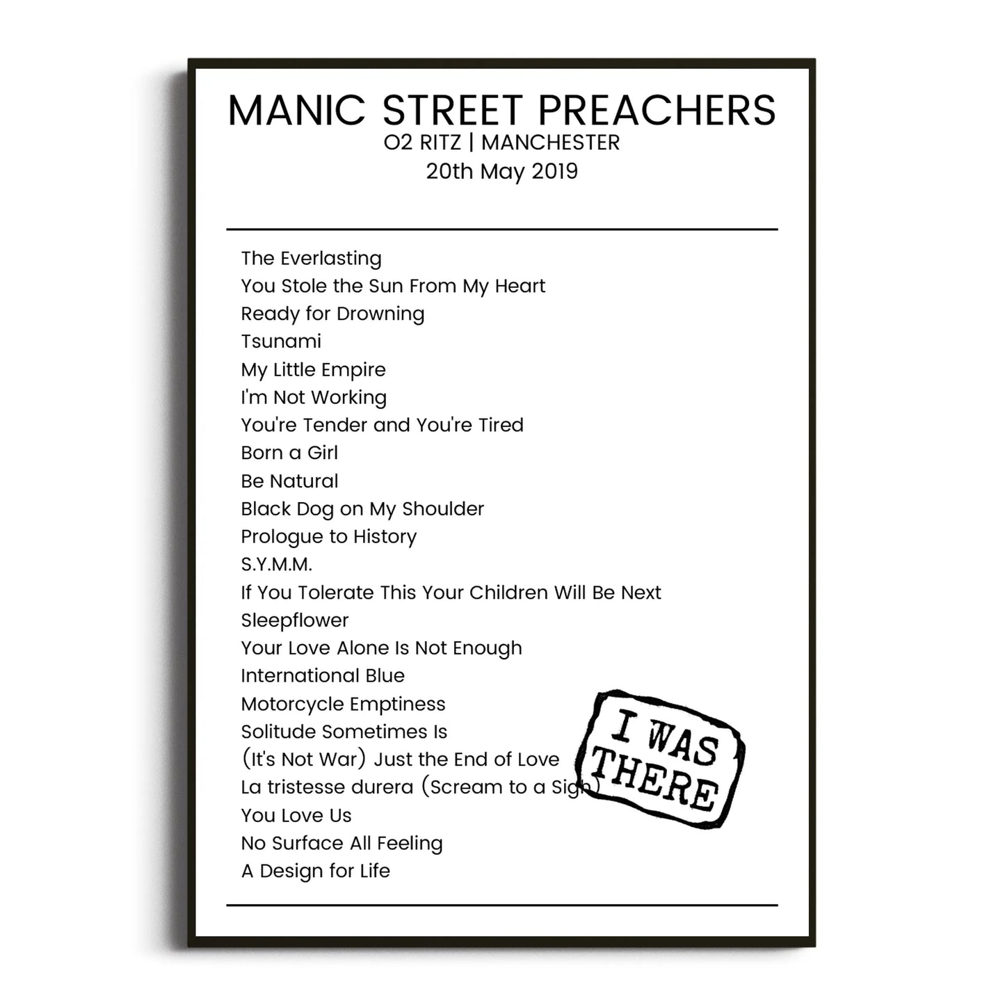 Manic Street Preachers Manchester 20 May 2019 Setlist Poster