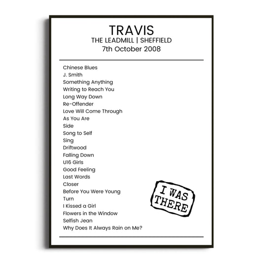 Travis Sheffield 07 October 2008 Setlist Poster