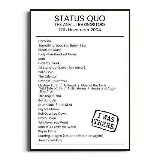 Status Quo Basingstoke 17 November 2004 Setlist Poster