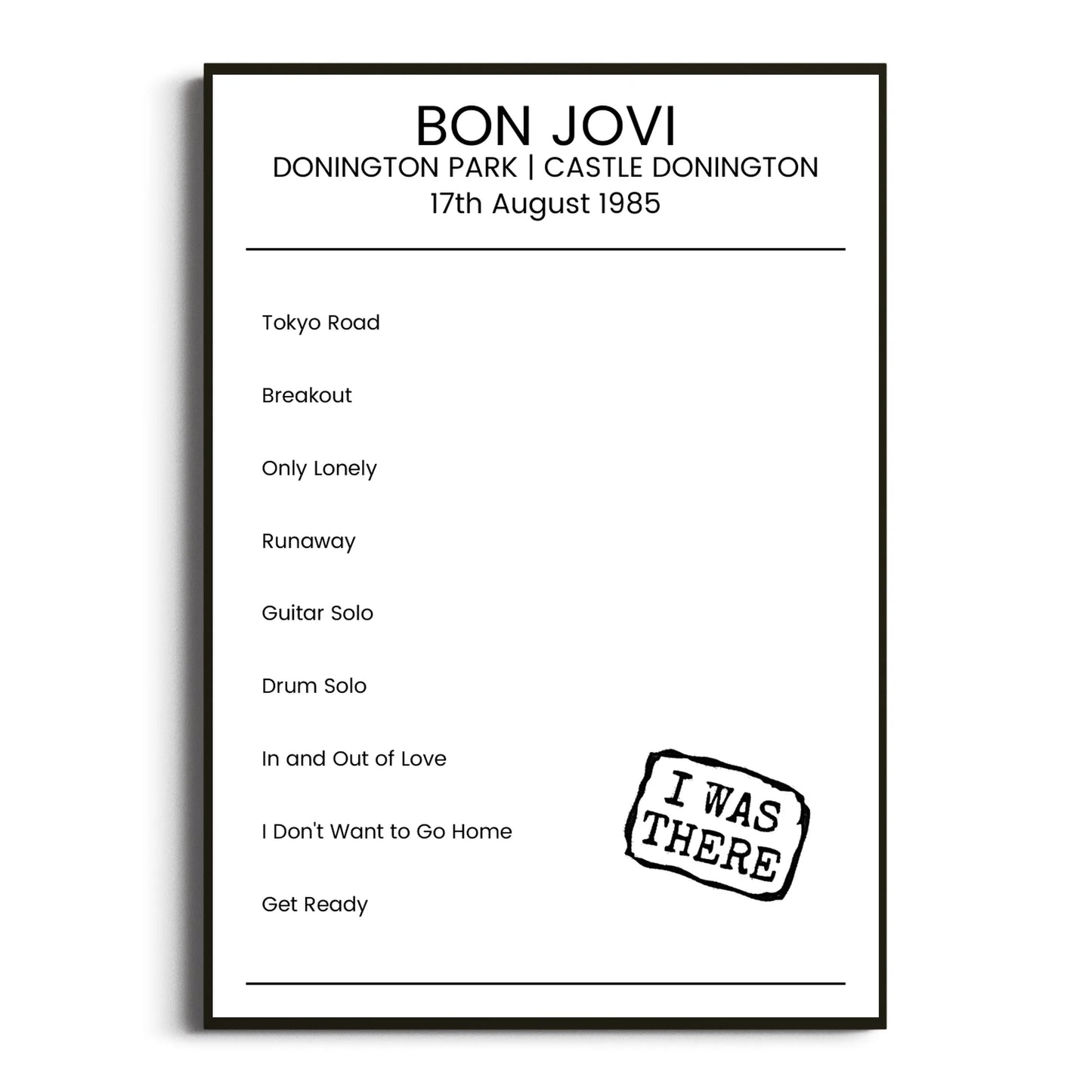 Bon Jovi Castle Donington 17 August 1985 Setlist Poster