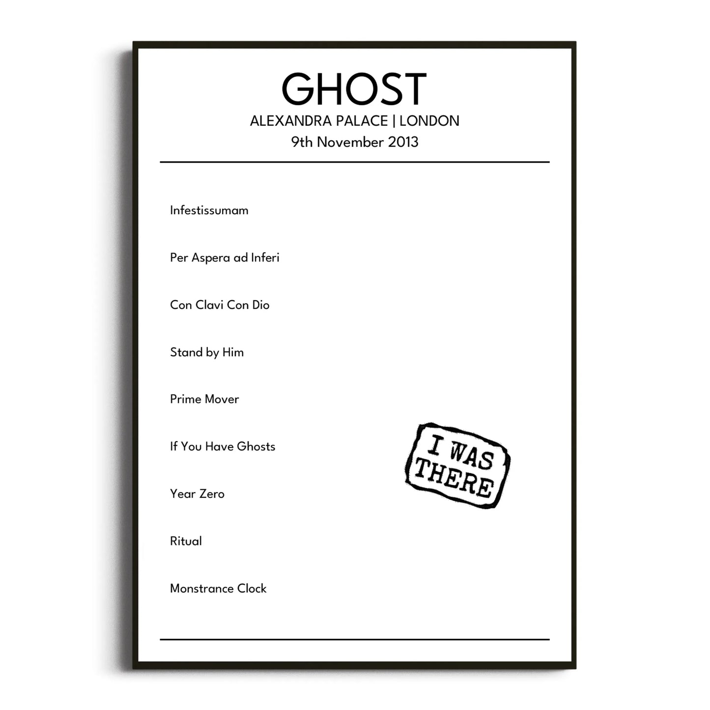 Ghost London 09 November 2013 Setlist Poster