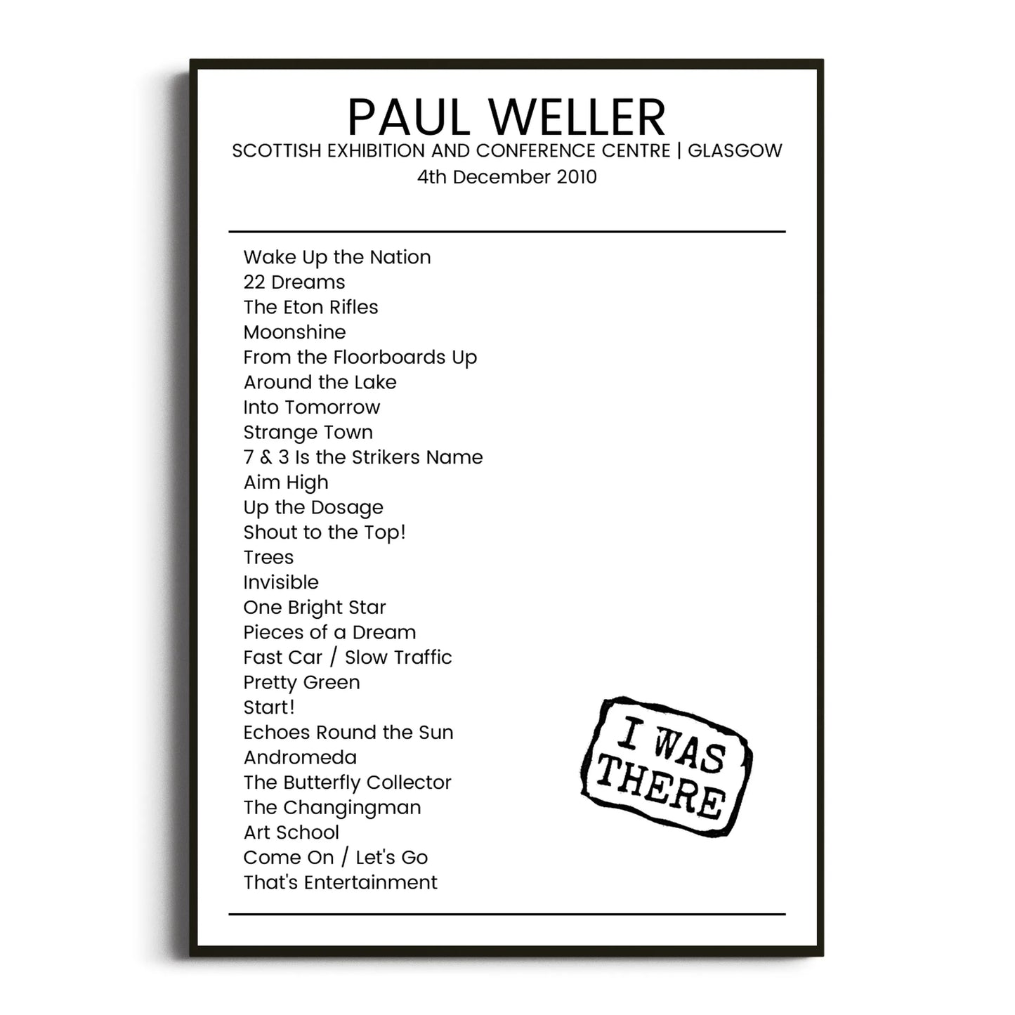 Paul Weller Glasgow 04 December 2010 Setlist Poster