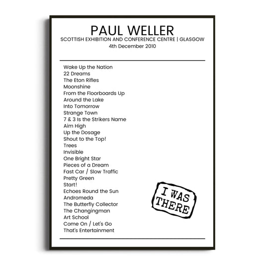 Paul Weller Glasgow 04 December 2010 Setlist Poster