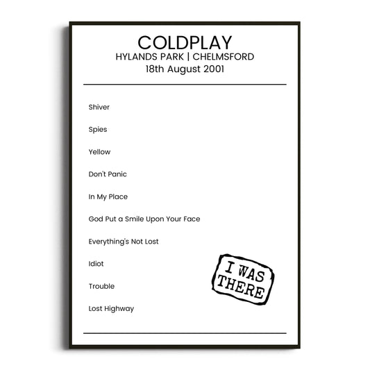 Coldplay Chelmsford 18 August 2001 Setlist Poster