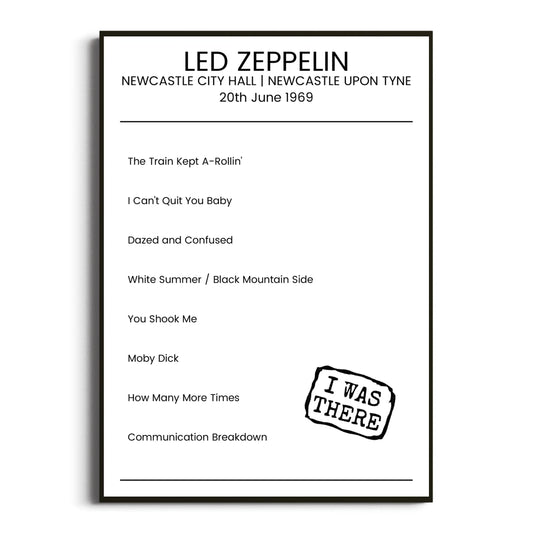 Led Zeppelin Newcastle upon Tyne 20 June 1969 Setlist Poster