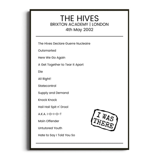 The Hives London 04 May 2002 Setlist Poster