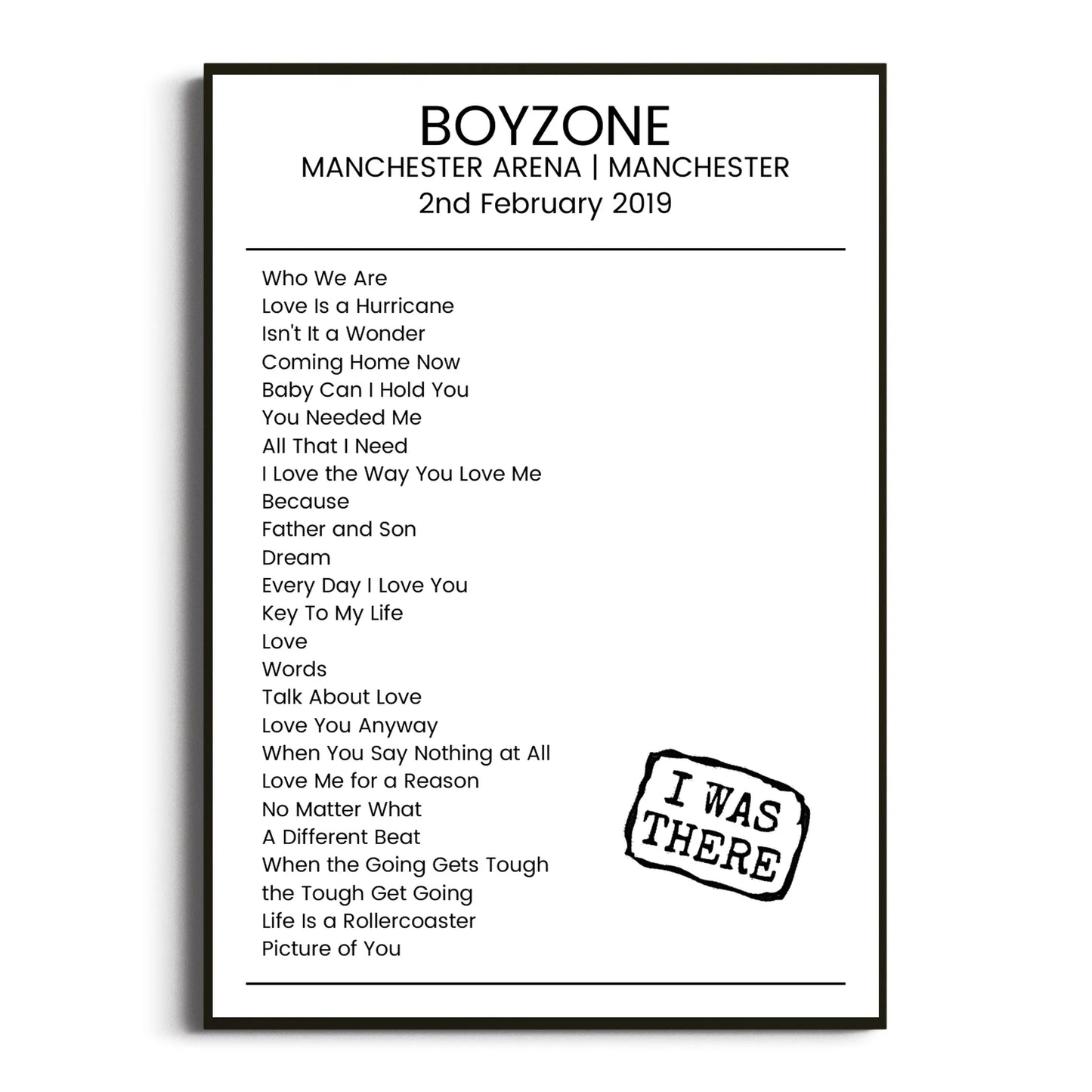 Boyzone Manchester 02 February 2019 Setlist Poster