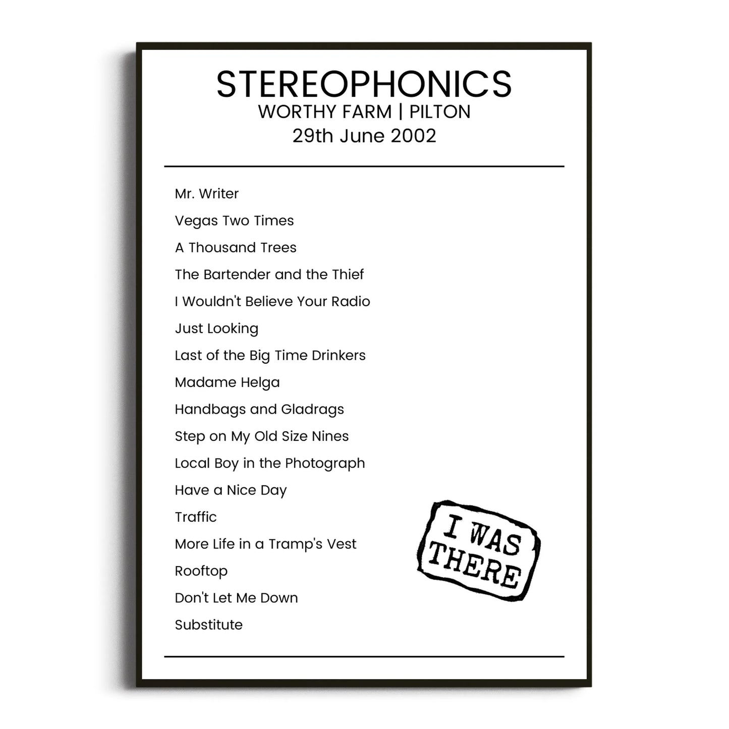 Stereophonics Pilton 29 June 2002 Setlist Poster