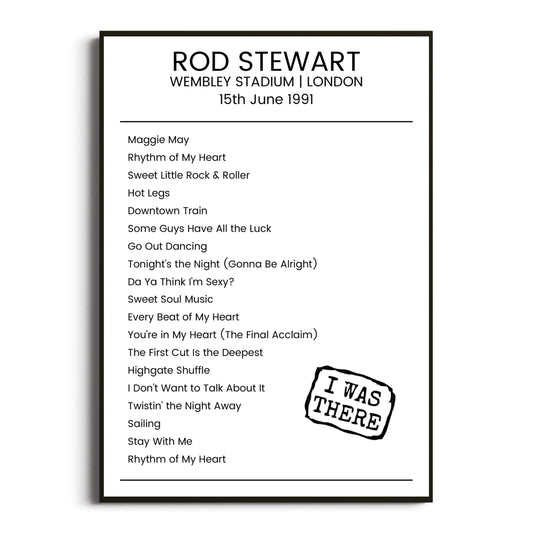 Rod Stewart London 15 June 1991 Setlist Poster