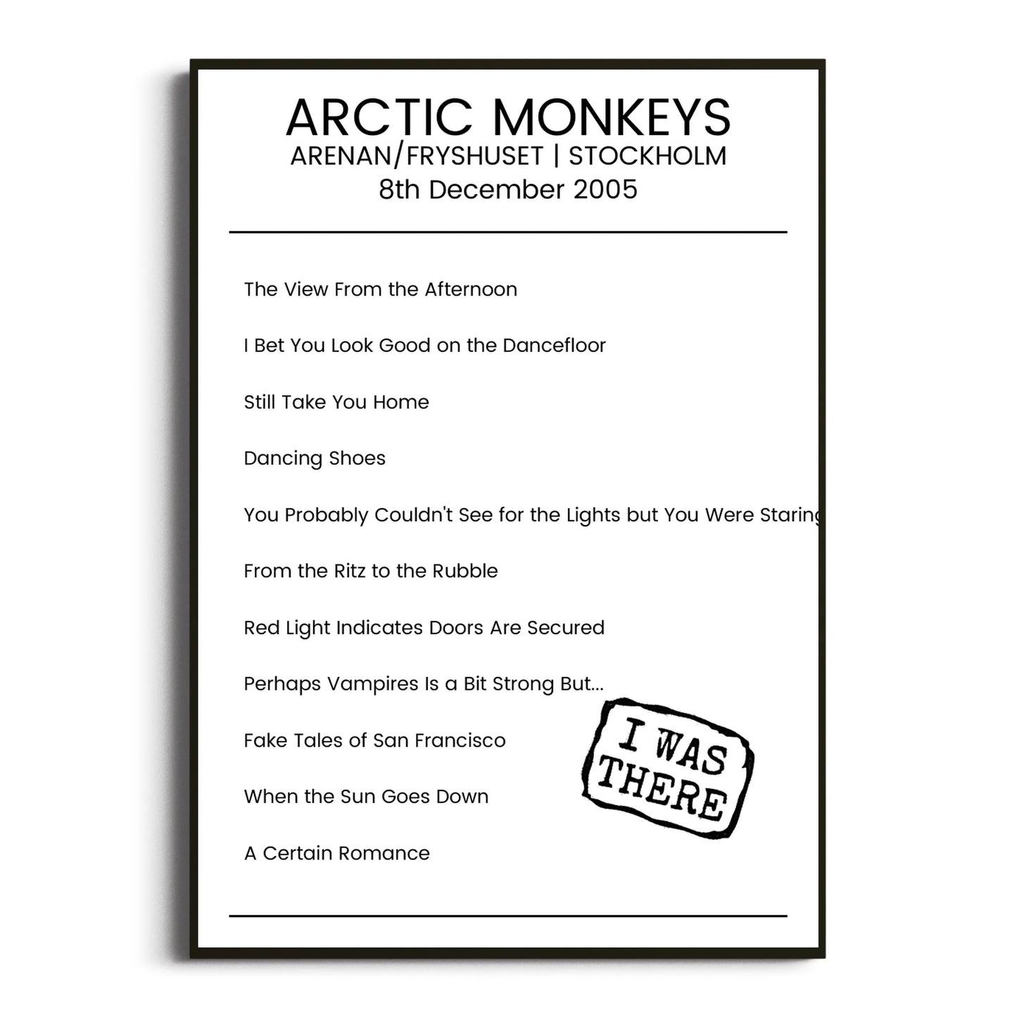 Arctic Monkeys Stockholm 08 December 2005 Setlist Poster