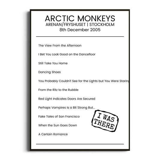 Arctic Monkeys Stockholm 08 December 2005 Setlist Poster