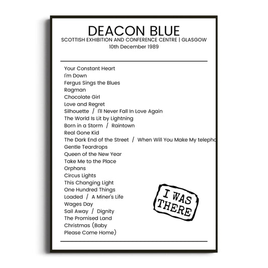 Deacon Blue Glasgow 10 December 1989 Setlist Poster