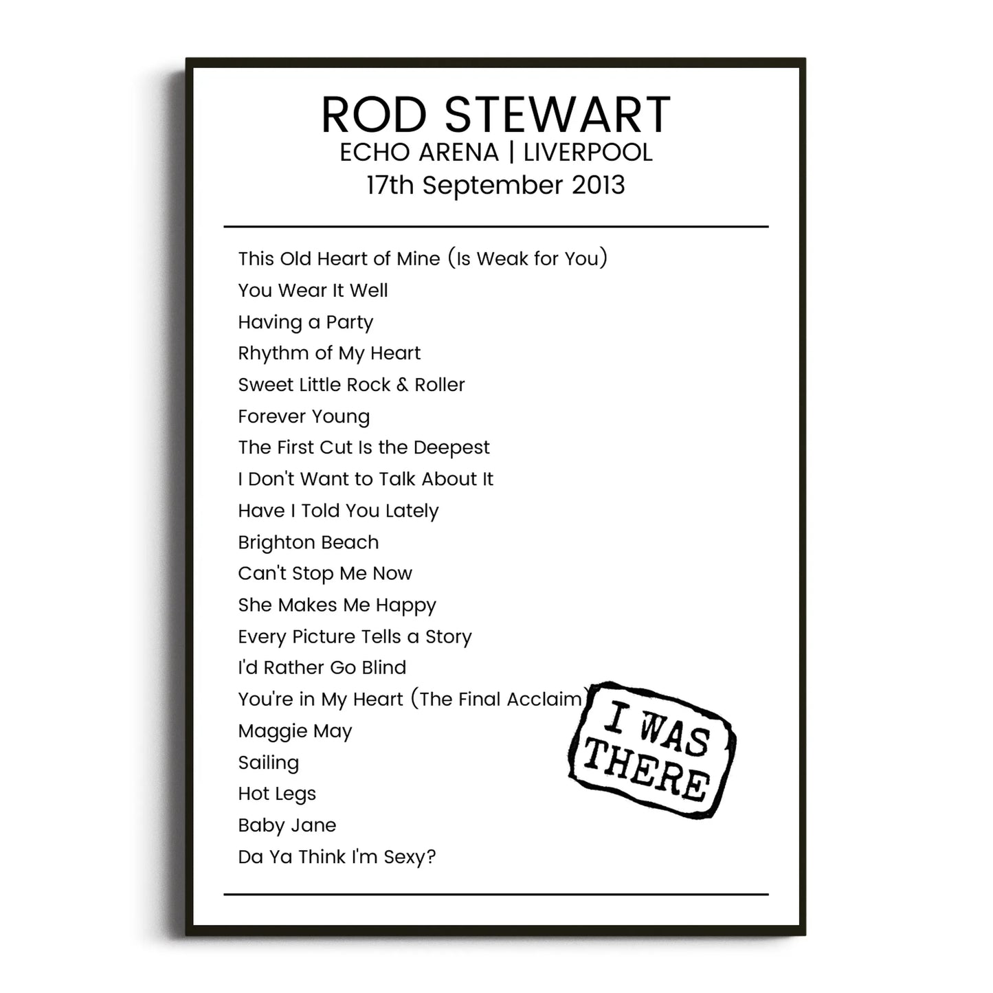 Rod Stewart Liverpool 17 September 2013 Setlist Poster