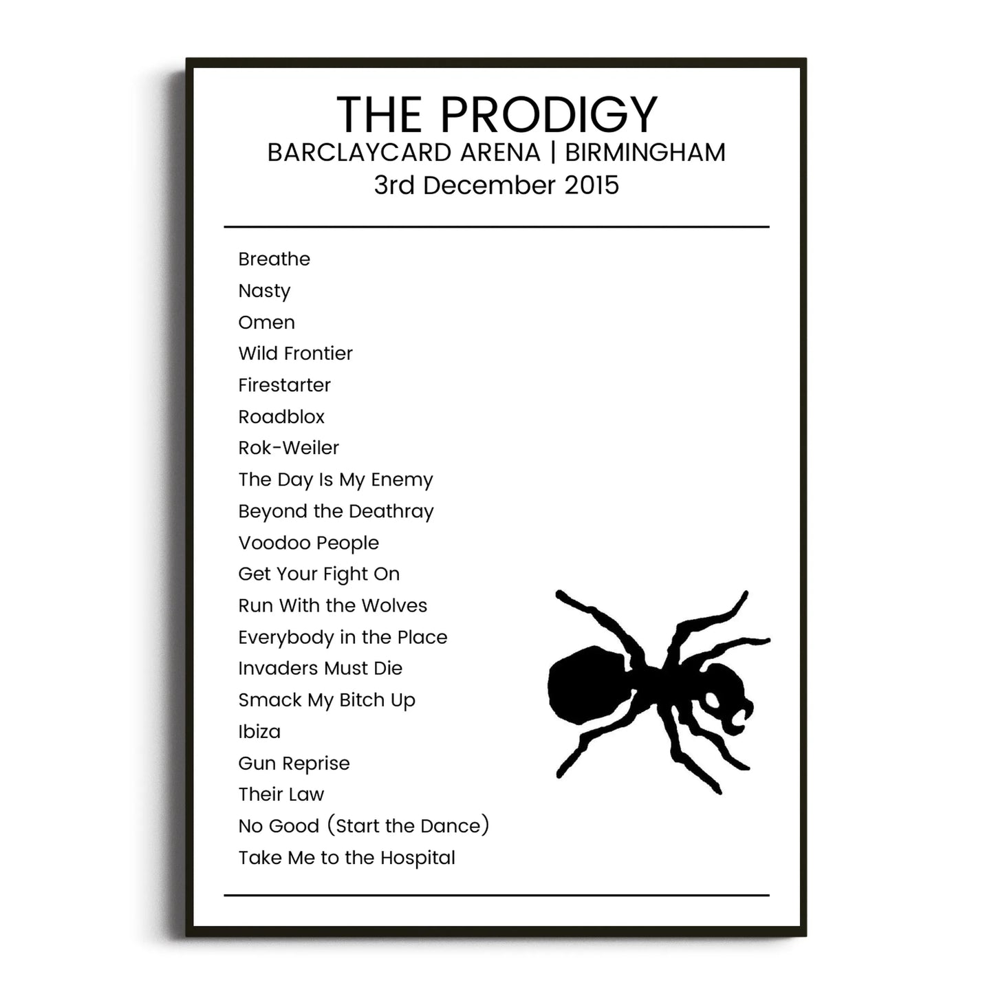 The Prodigy Birmingham 03 December 2015 Setlist Poster