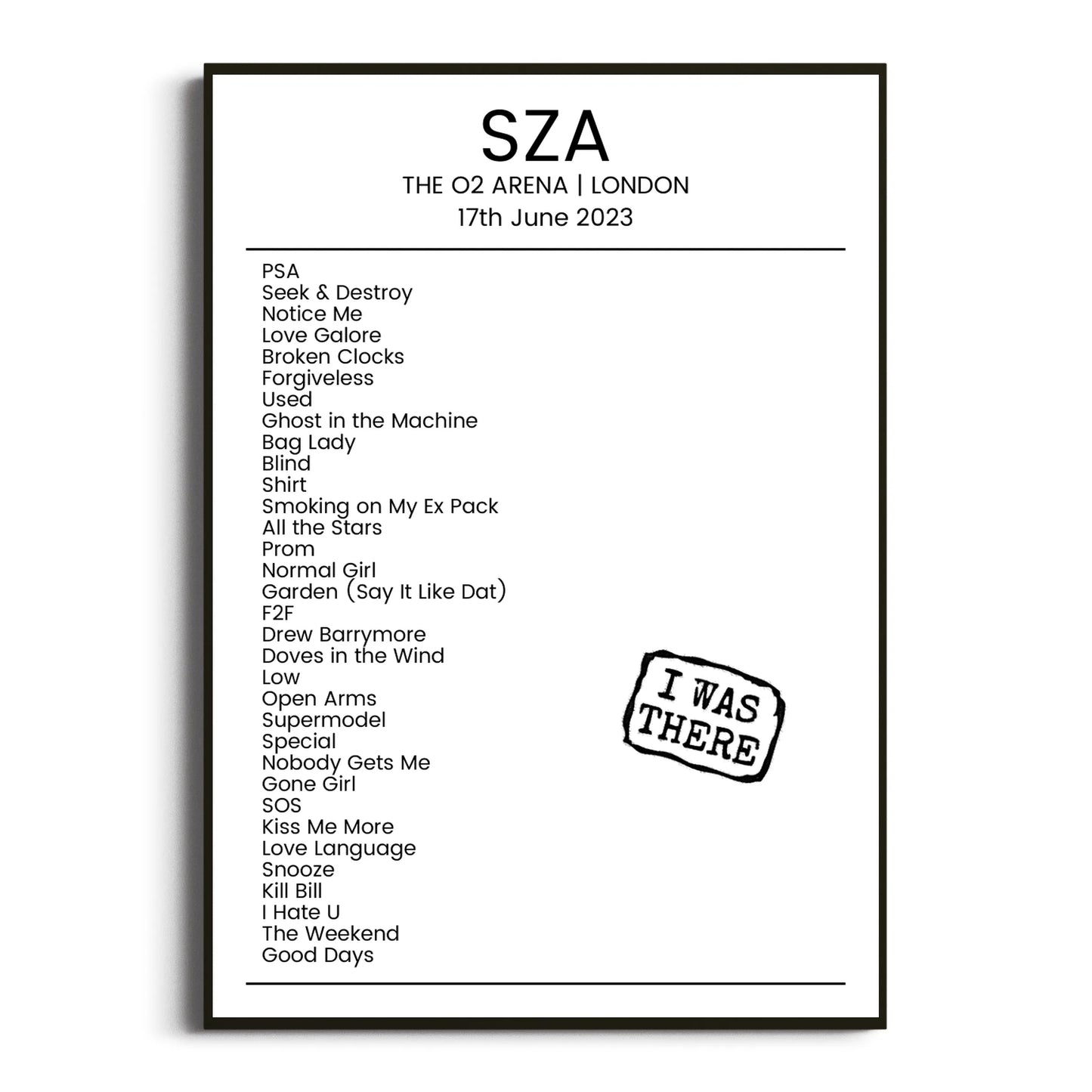 SZA London 17 June 2023 Setlist Poster