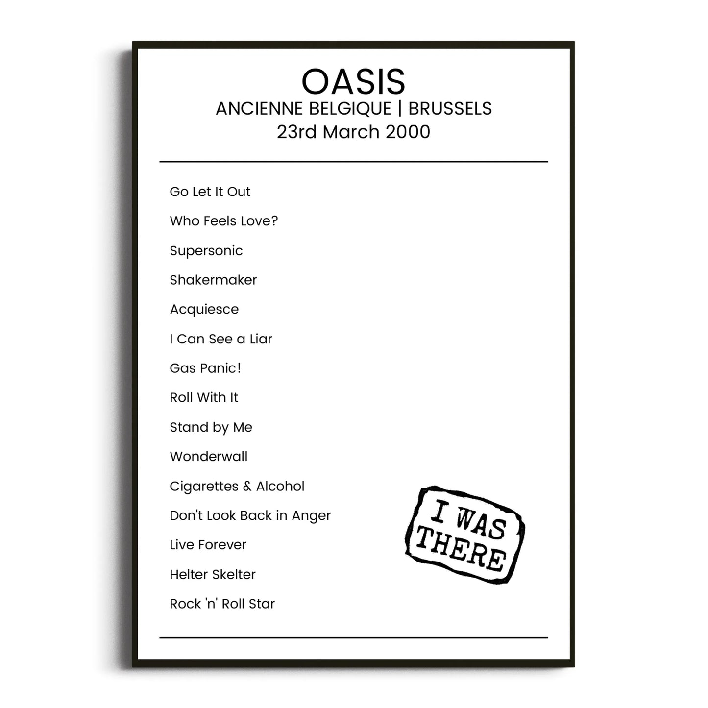 Oasis Brussels 23 March 2000 Setlist Poster