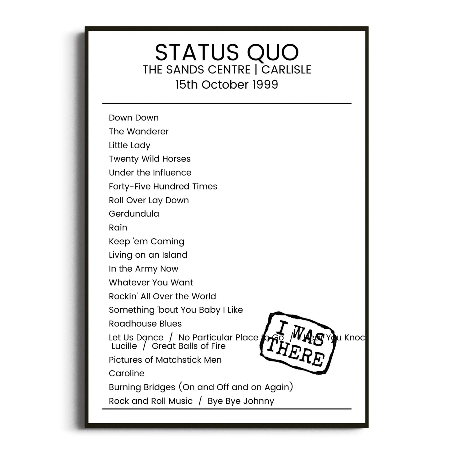 Status Quo Carlisle 15 October 1999 Setlist Poster