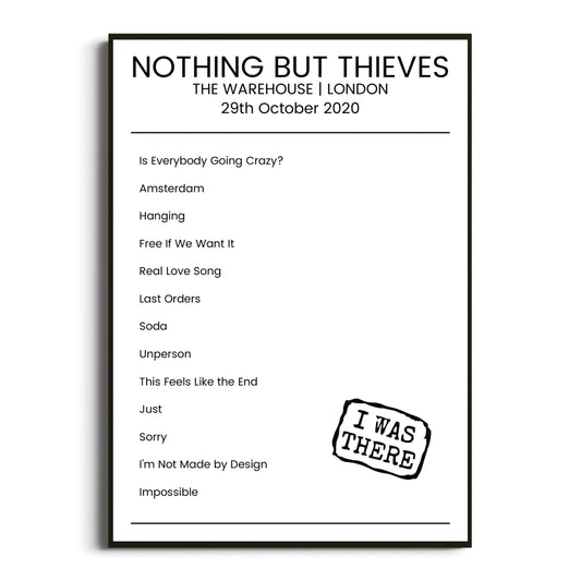 Nothing But Thieves London 29 October 2020 Setlist Poster