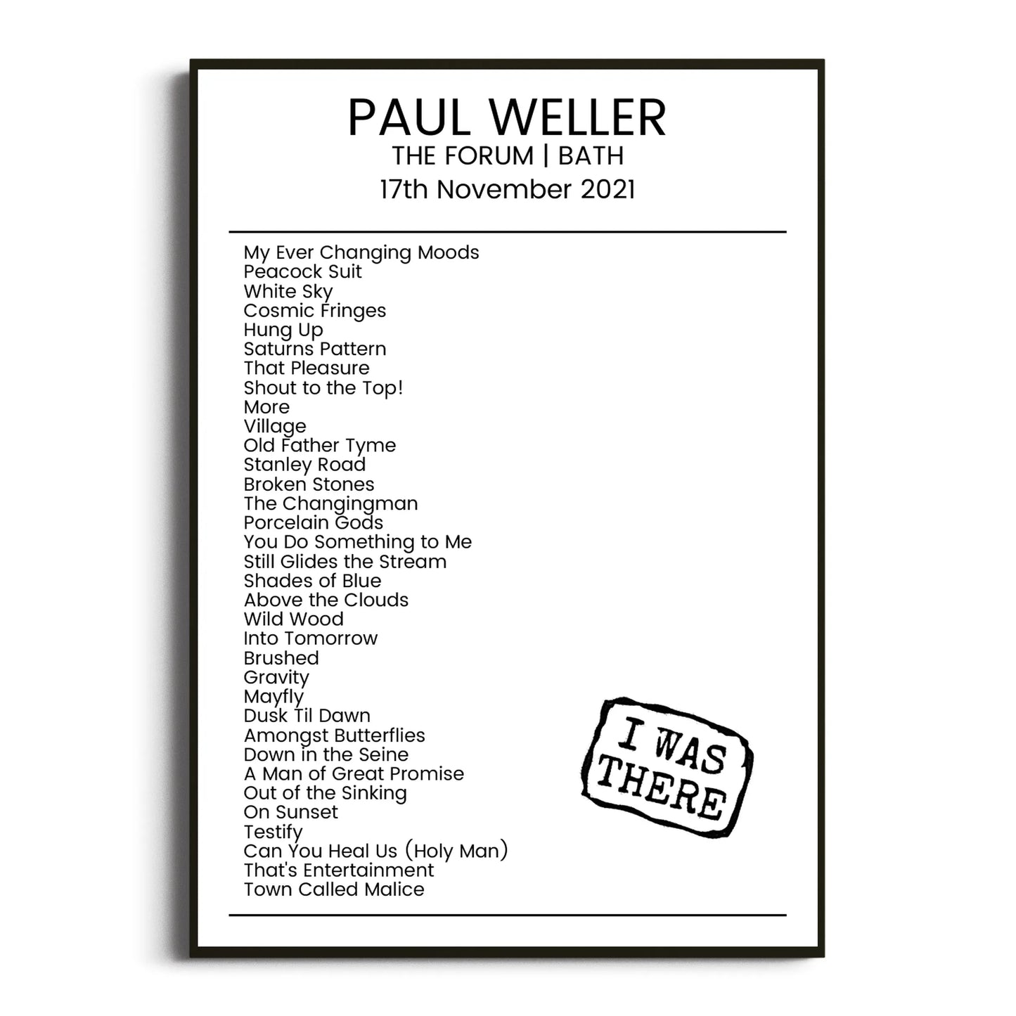 Paul Weller Bath 17 November 2021 Setlist Poster