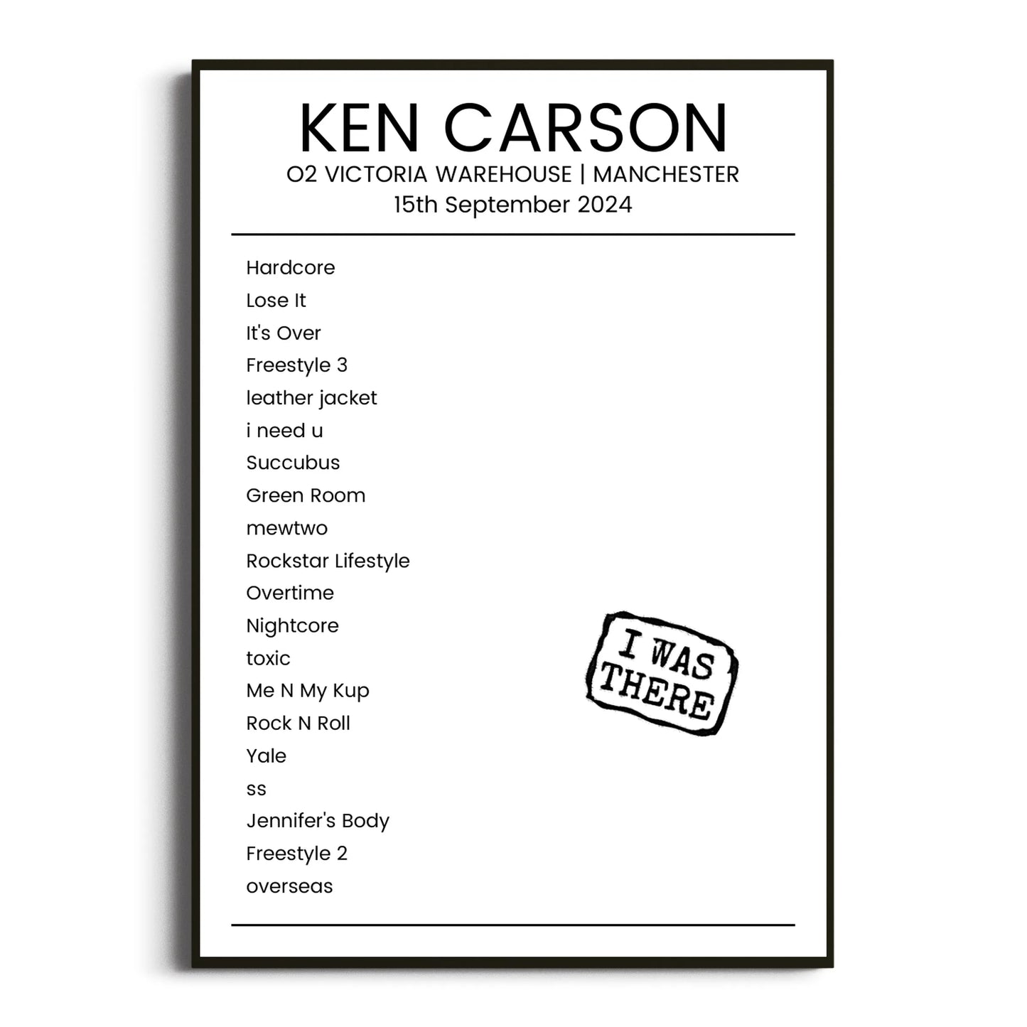 Ken Carson Manchester 15 September 2024 Setlist Poster