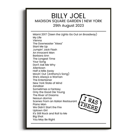 Billy Joel New York 29 August 2023 Setlist Poster