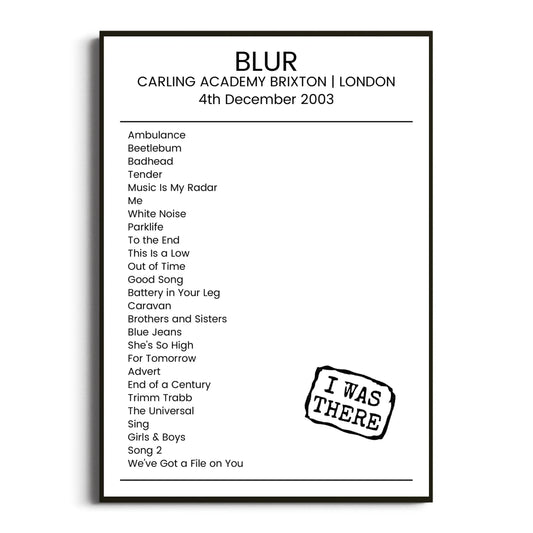 Blur London 04 December 2003 Setlist Poster