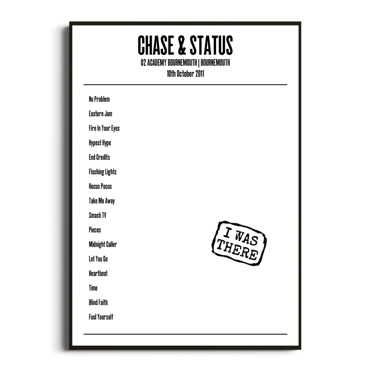 Chase & Status Bournemouth 10 October 2011 Setlist Poster