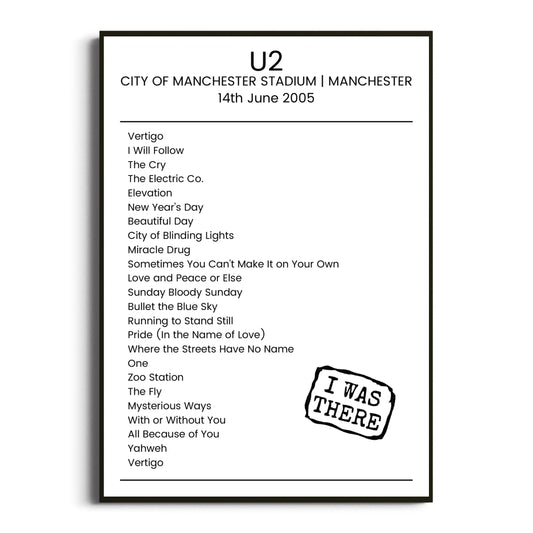 U2 Manchester 14 June 2005 Setlist Poster