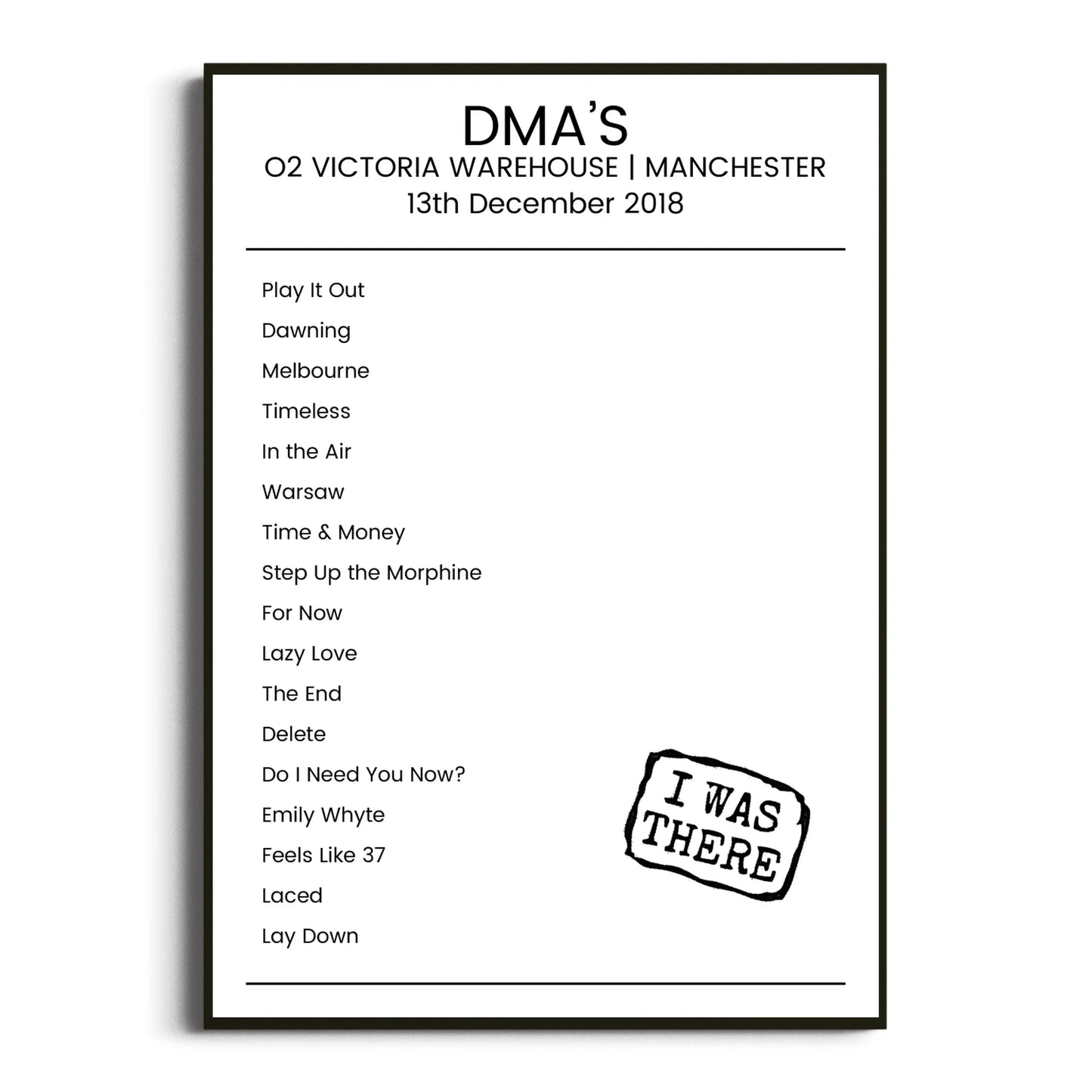 DMA’s Manchester 13 December 2018 Setlist Poster