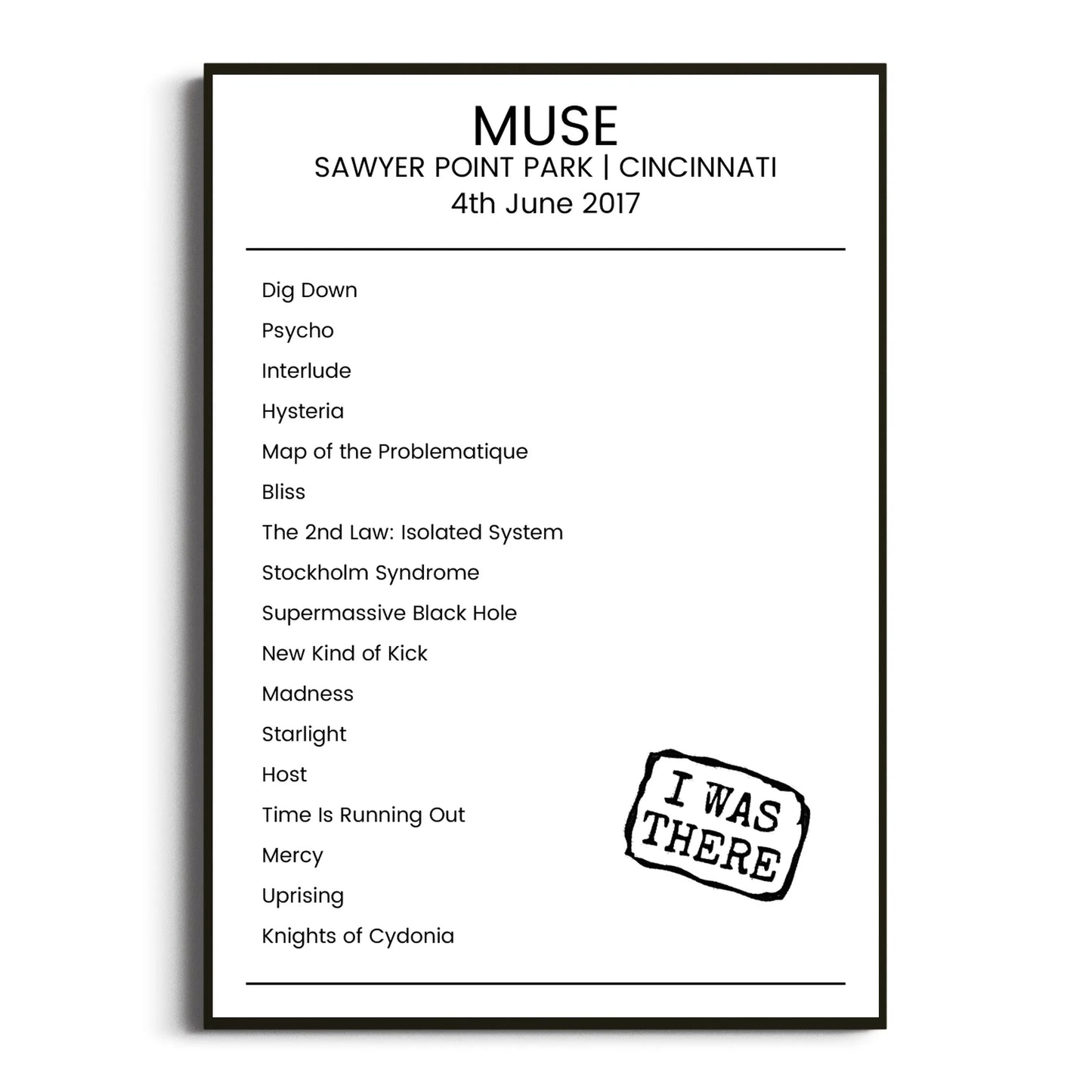 Muse Cincinnati 04 June 2017 Setlist Poster