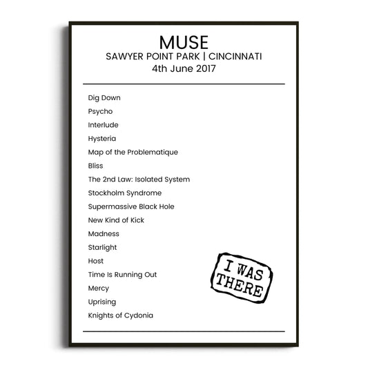 Muse Cincinnati 04 June 2017 Setlist Poster