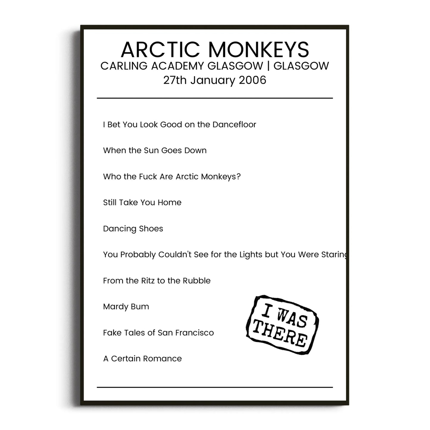 Arctic Monkeys Glasgow 27 January 2006 Setlist Poster