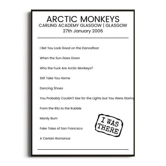 Arctic Monkeys Glasgow 27 January 2006 Setlist Poster