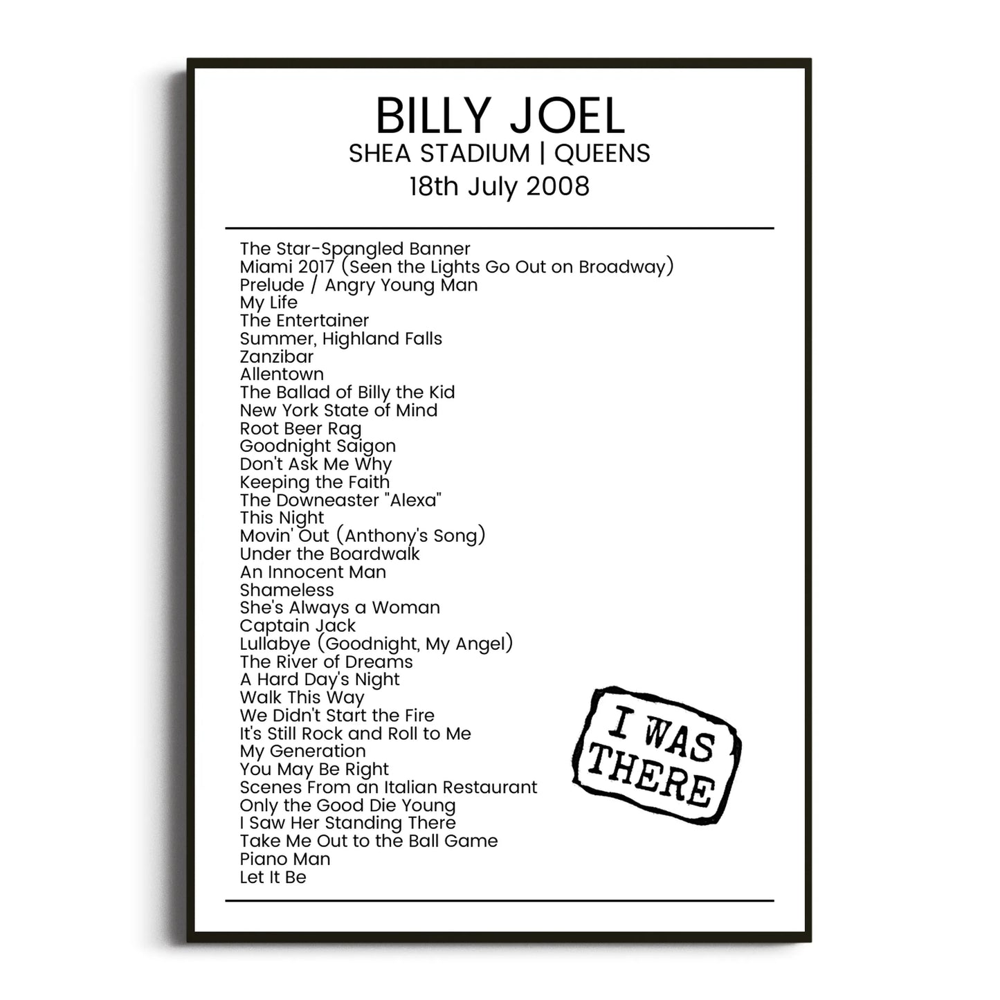 Billy Joel Queens 18 July 2008 Setlist Poster