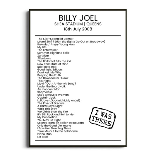 Billy Joel Queens 18 July 2008 Setlist Poster