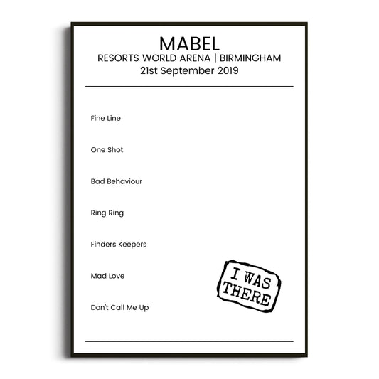 Mabel Birmingham 21 September 2019 Setlist Poster