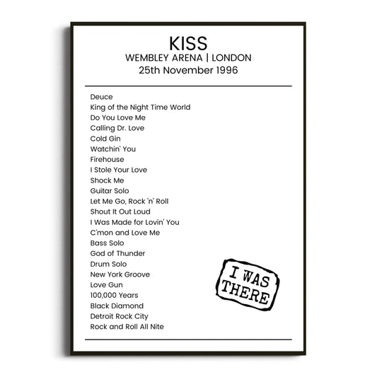 KISS London 25 November 1996 Setlist Poster