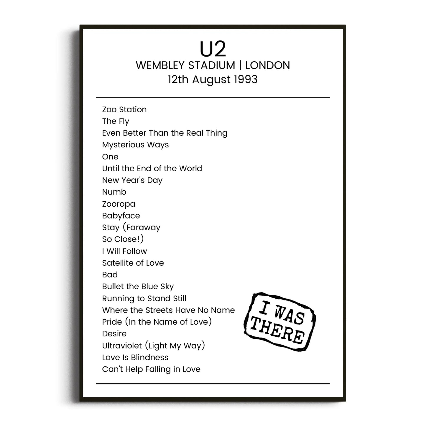 U2 London 12 August 1993 Setlist Poster