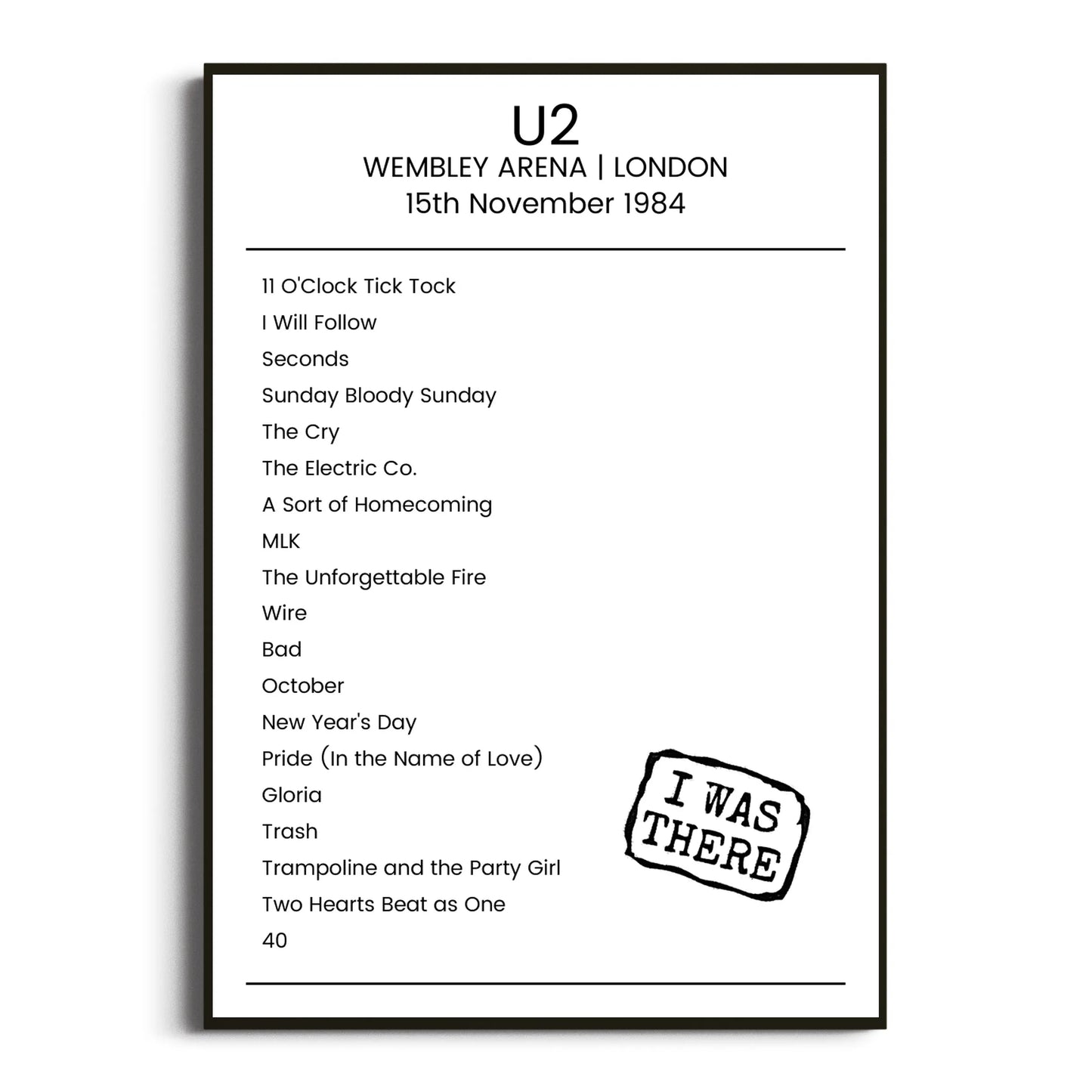 U2 London 15 November 1984 Setlist Poster