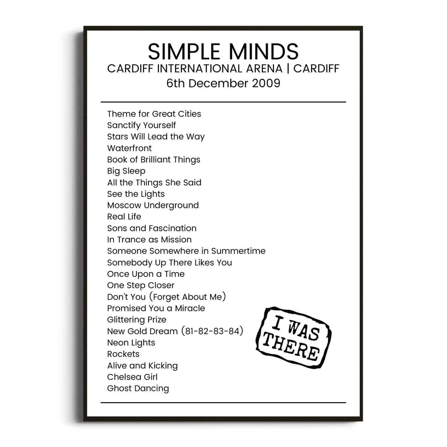 Simple Minds Cardiff 06 December 2009 Setlist Poster