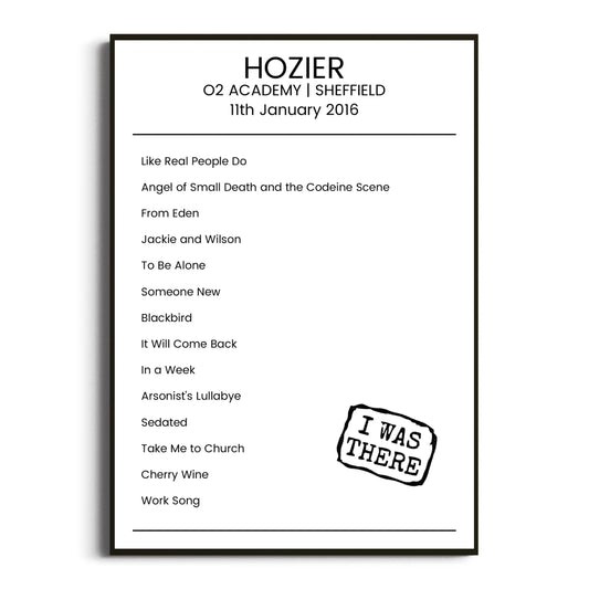 Hozier Sheffield 11 January 2016 Setlist Poster