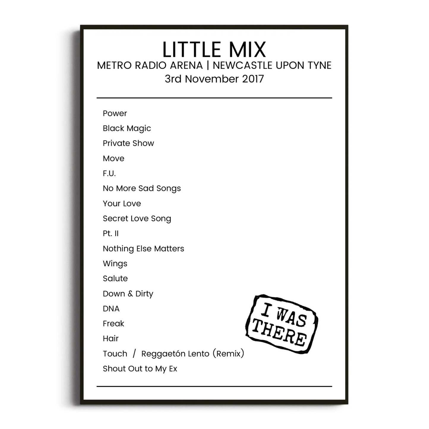 Little Mix Newcastle upon Tyne 03 November 2017 Setlist Poster