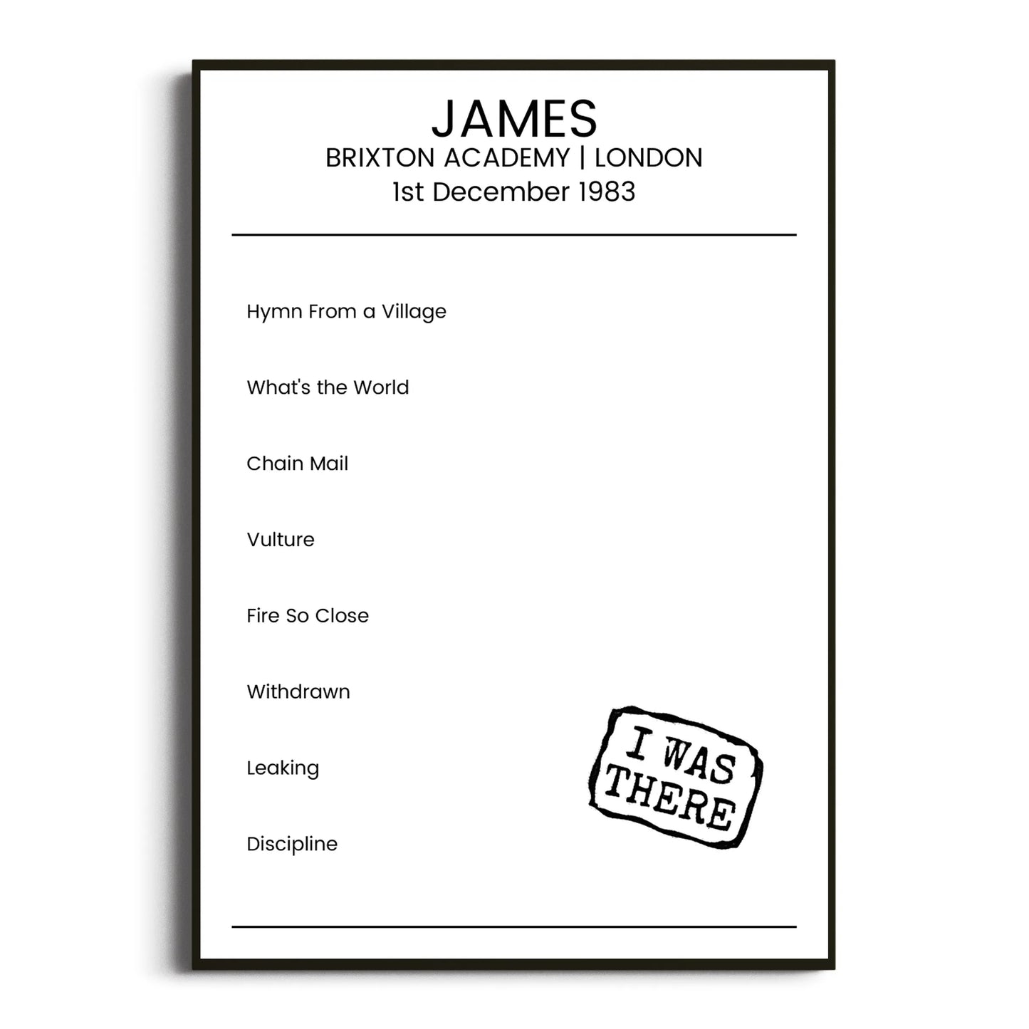 James London 01 December 1983 Setlist Poster