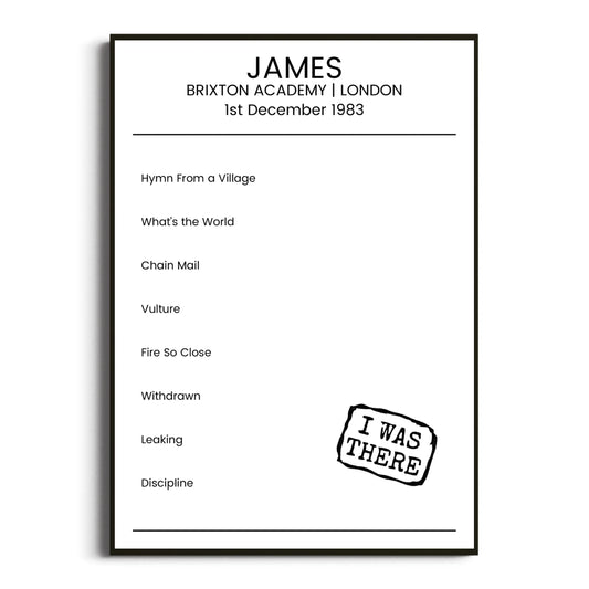 James London 01 December 1983 Setlist Poster