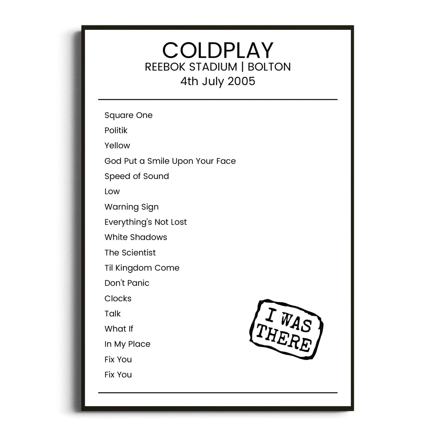 Coldplay Bolton 04 July 2005 Setlist Poster